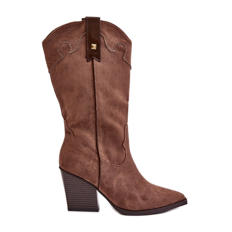 Hőszigetelt Cowboy csizma magas sarkon, Eco Suede Brown, Hanivin barna