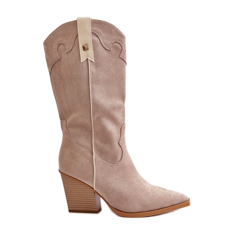 Hőszigetelt Cowboy csizma magas sarkú Eco Suede bézs Hanivin