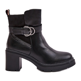 Női magassarkú csizma, meleg, cipzáras, fekete Inabelle