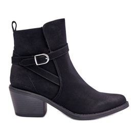 Fekete Glamer magassarkú Cowboy csizma hegyes orrral, hőszigetelt, cipzáras