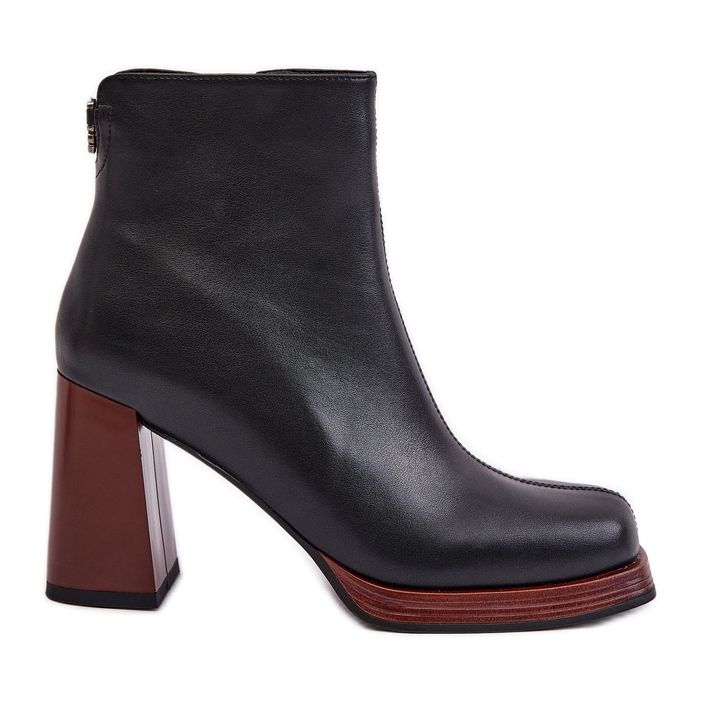 S.Barski Női bőrcsizma, magas sarkú, szigetelt D&amp;A JC42-37 fekete