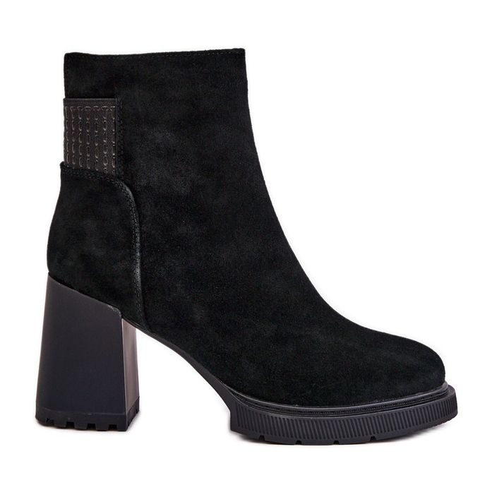 S.Barski Velúr hőszigetelt magas sarkú bokacsizma D&amp;A CR42-106 fekete