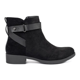 Női fekete velúr bokacsizma díszpánttal