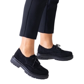 Fekete alkalmi fűzős cipő eco-velúrból, Eduardana