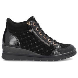 Rieker Női bőr rönk és lakkozott bokacsizma Remonte R0773-04 fekete