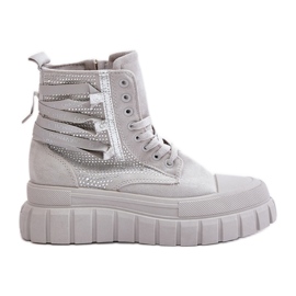 Női magas cipők hatalmas platformon, díszítéssel, szürke Zaidria Női magas cipők hatalmas platformon, díszítéssel, szürke Zaidria