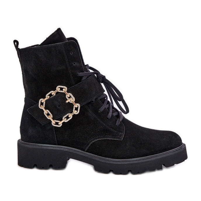 Zazoo 2951 velúr bokacsizma dekoratív csattal, fekete