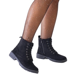 Fekete öko-velúr munkás bokacsizma a Barosa platformon