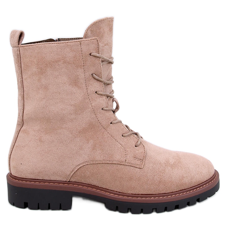 Simmer Khaki velúr fűzős bokacsizma bézs