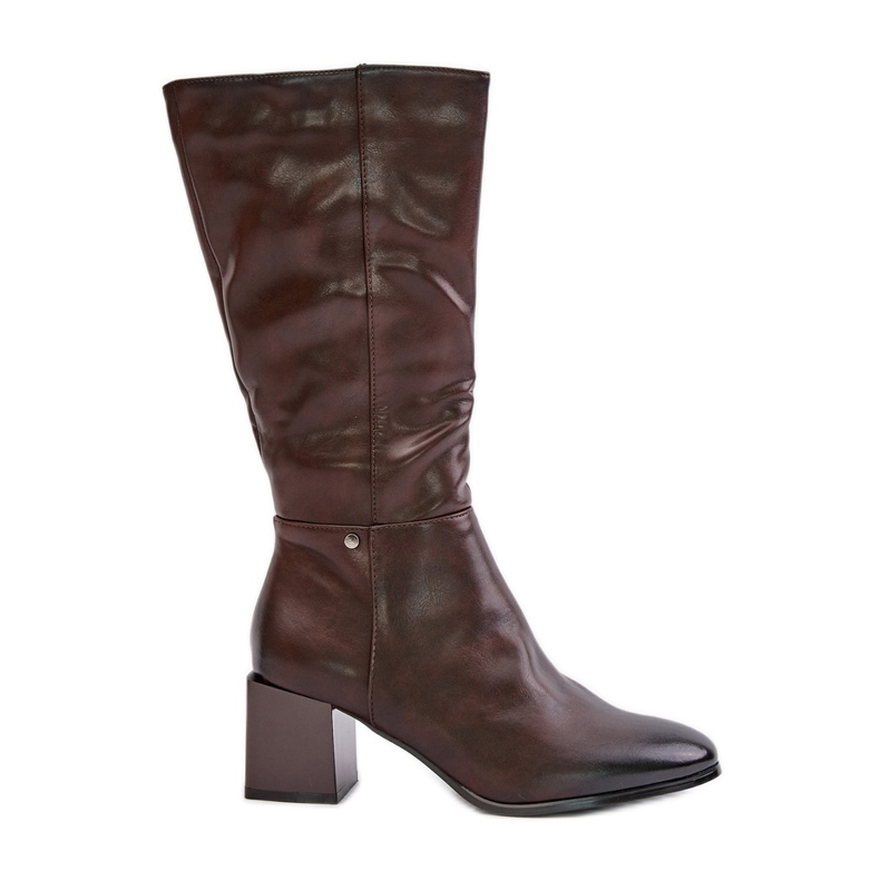 Jezzi Hőszigetelt lábszárközépig érő Eco bőr magassarkú csizma Barna Ellithira