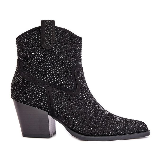 Díszített Cowboy csizma magas sarkú, hegyes orrú S.Barski HY42-121 fekete