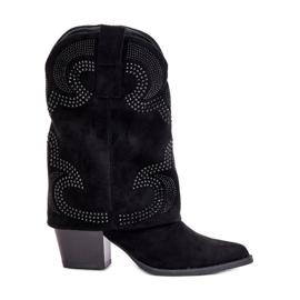 Díszített lábszárközépig érő Cowboy csizma magas sarkú S.Barski HY42-153 fekete Díszített lábszárközépig érő Cowboy csizma magas sarkú S.Barski HY42-153 fekete