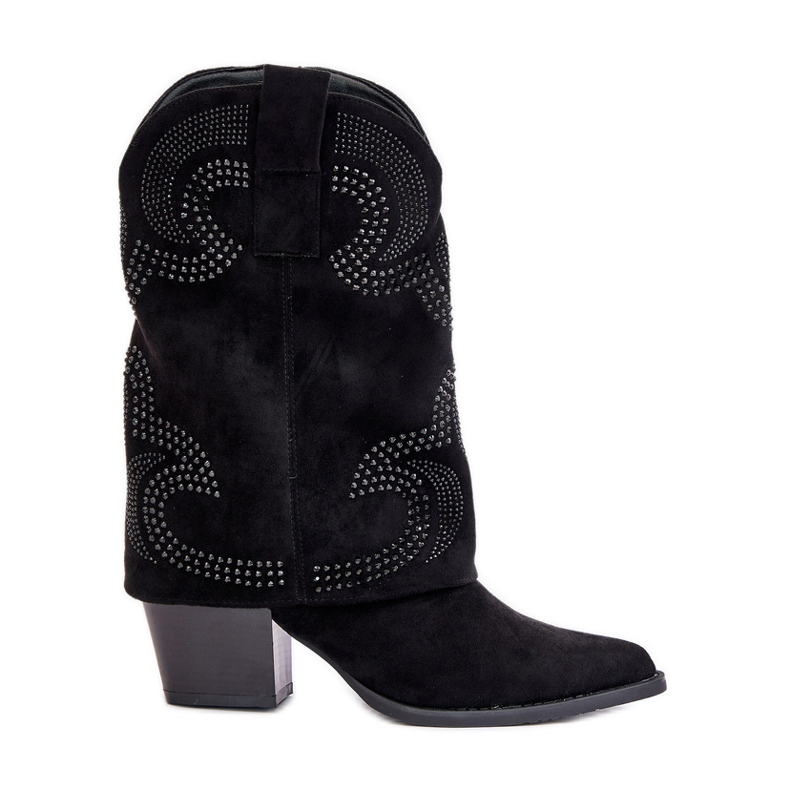 Díszített lábszárközépig érő Cowboy csizma magas sarkú S.Barski HY42-153 fekete