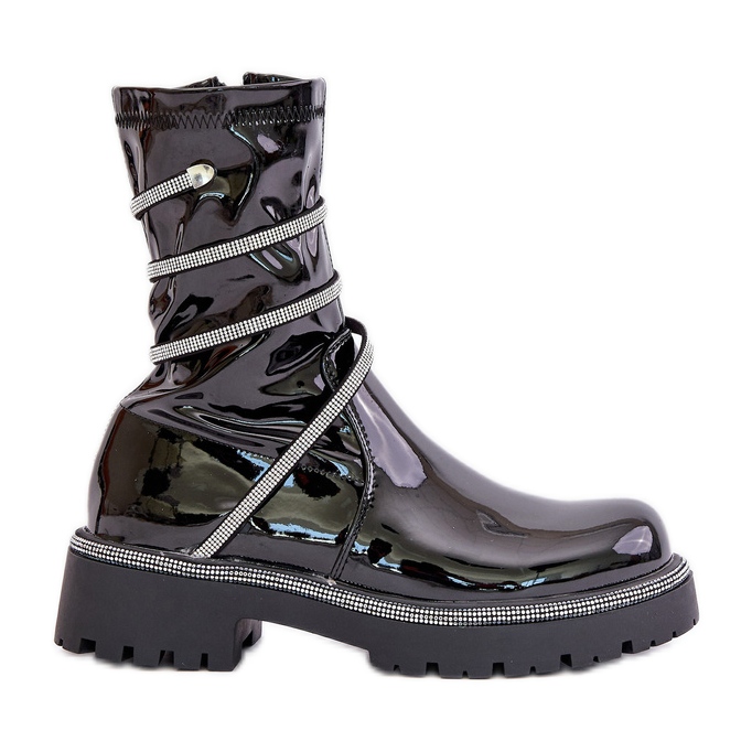 Patent bokacsizma fekete Kikizelle díszítéssel