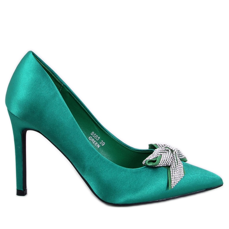 Trini Green szatén masnis sarkú cipő zöld
