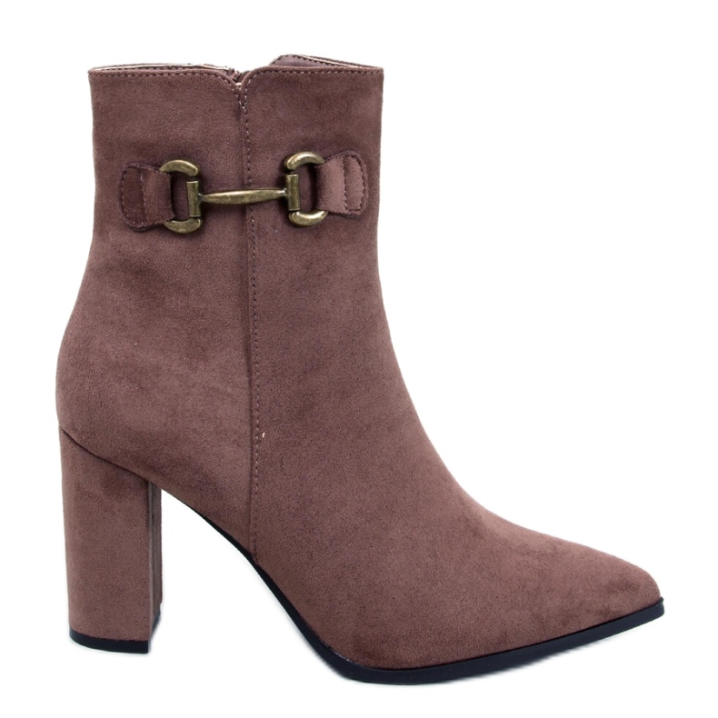 Khaki színű velúr magas sarkú bokacsizma barna