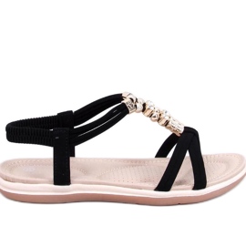 Fekete szandál dekoratív cirkóniákkal