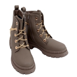 Női bokacsizma vastag khaki talppal barna Női bokacsizma vastag khaki talppal barna
