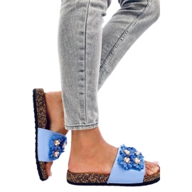 Emiles Blue parafa papucs virágokkal - Inello kék