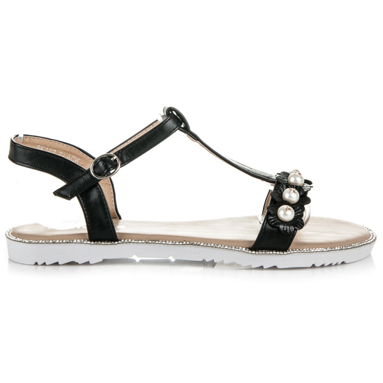 Nio Nio Lapos szandál gyöngyökkel fekete