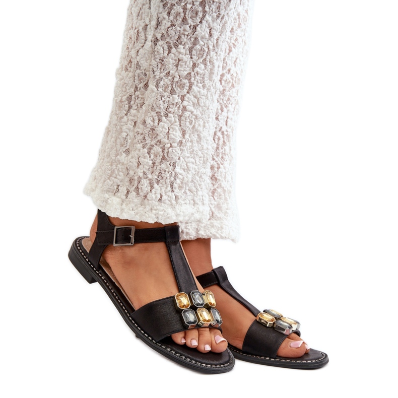 Női szandál S.Barski Fekete díszítéssel