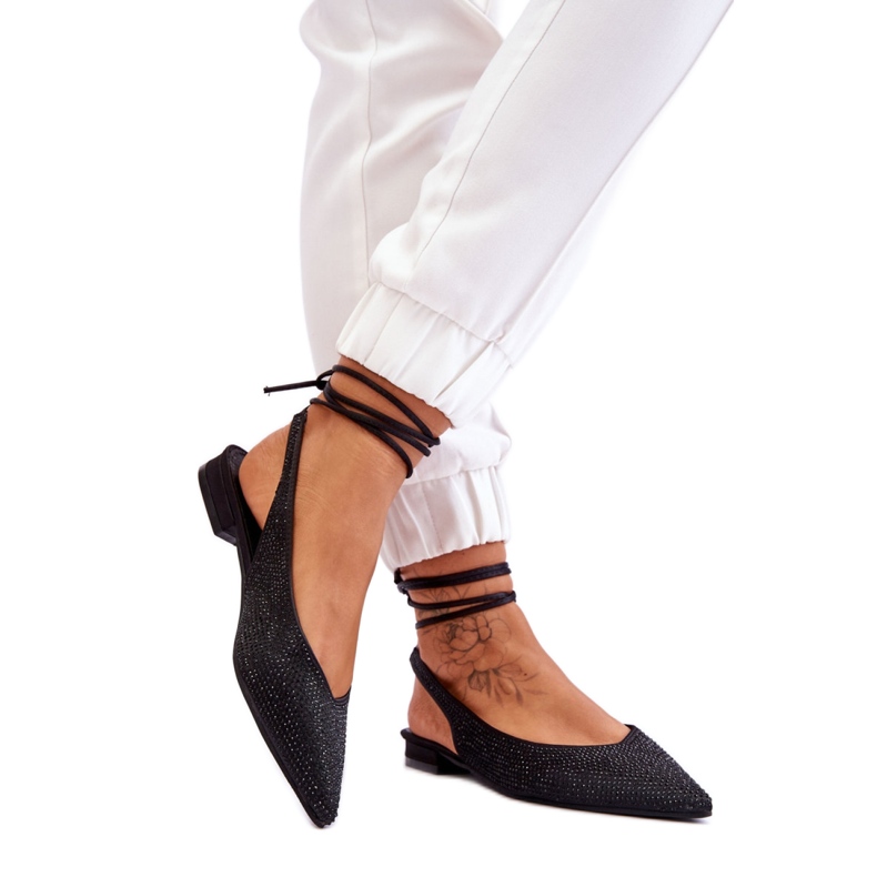 Női balettlapos nyitott sarkú fekete