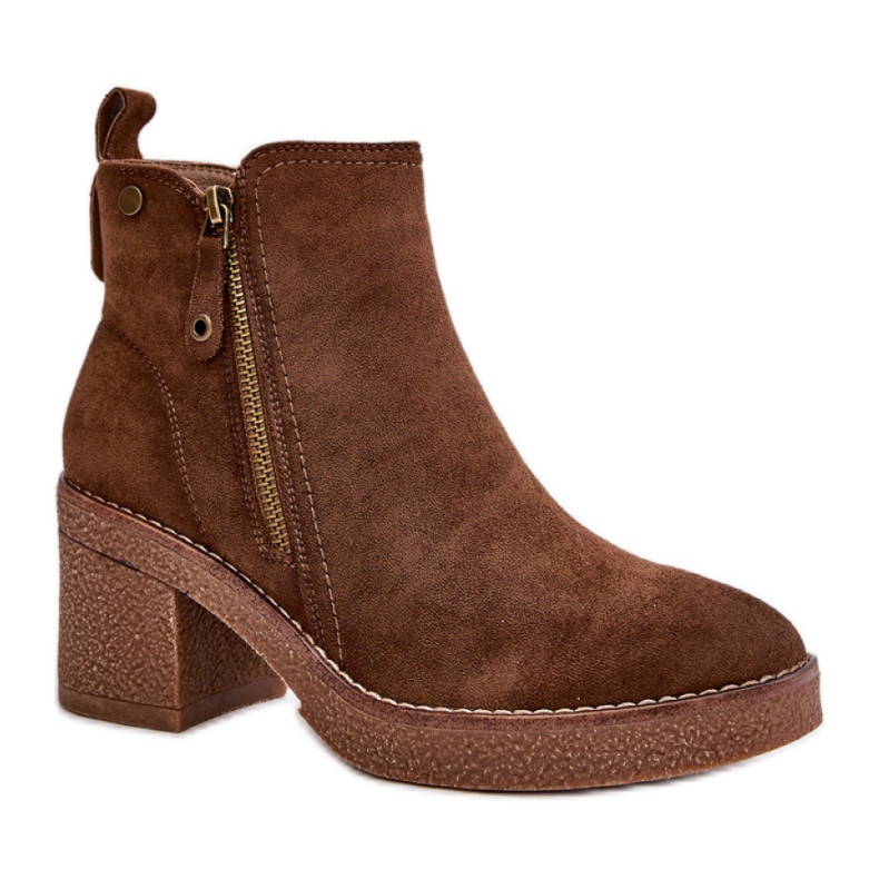 Barna színű női magas sarkú bokacsizma