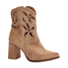 Lewski Beige áttört magas sarkú bokacsizma bézs