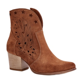 Áttört női bokacsizma Lewski Brown Suede barna