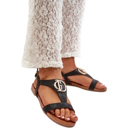 S.Barski Női szandál arany díszítéssel Fekete