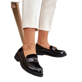 Női mokaszinok S.Barski Black Lakk díszítéssel fekete