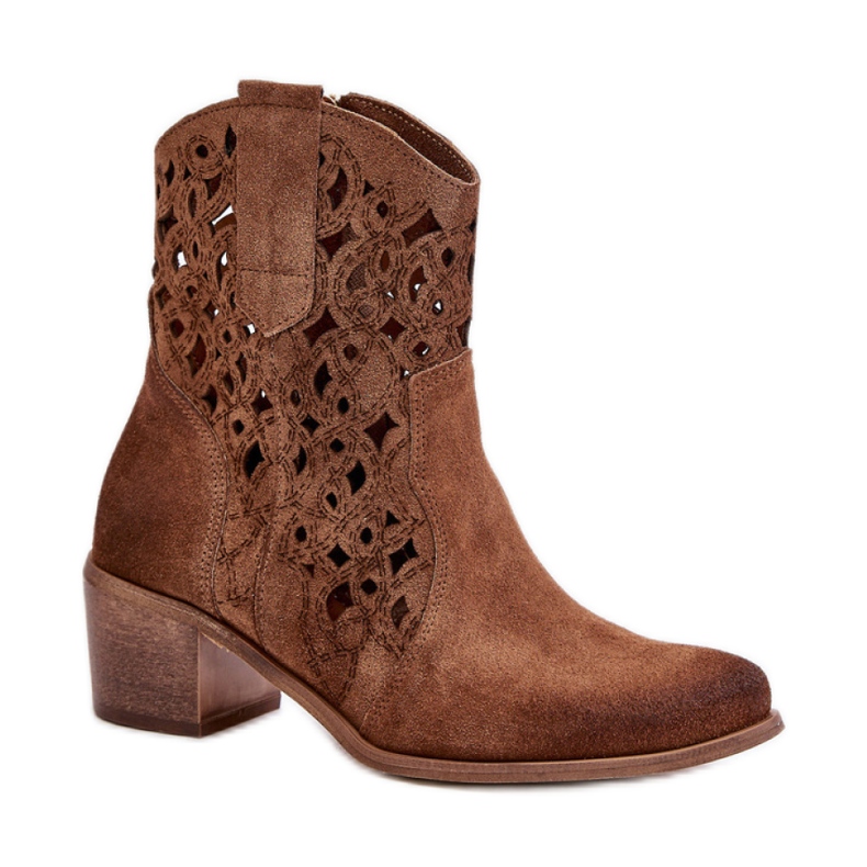 Lewski Velúr bokacsizma áttört felsőrésszel barna