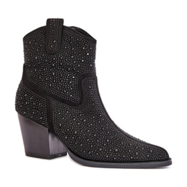 S.Barski Black díszített magas sarkú cowboy csizma fekete