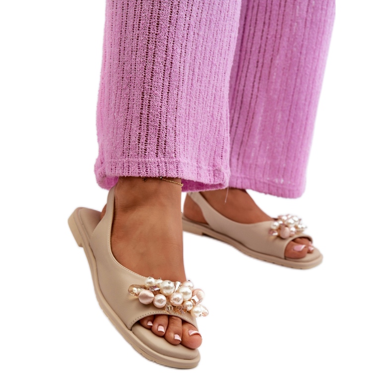 Női szandál S.Barski bézs díszítéssel