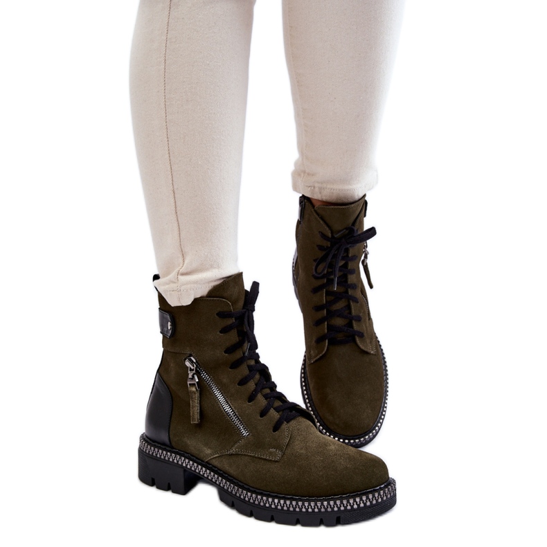 Laura Messi Zöld velúr szigetelt bokacsizma