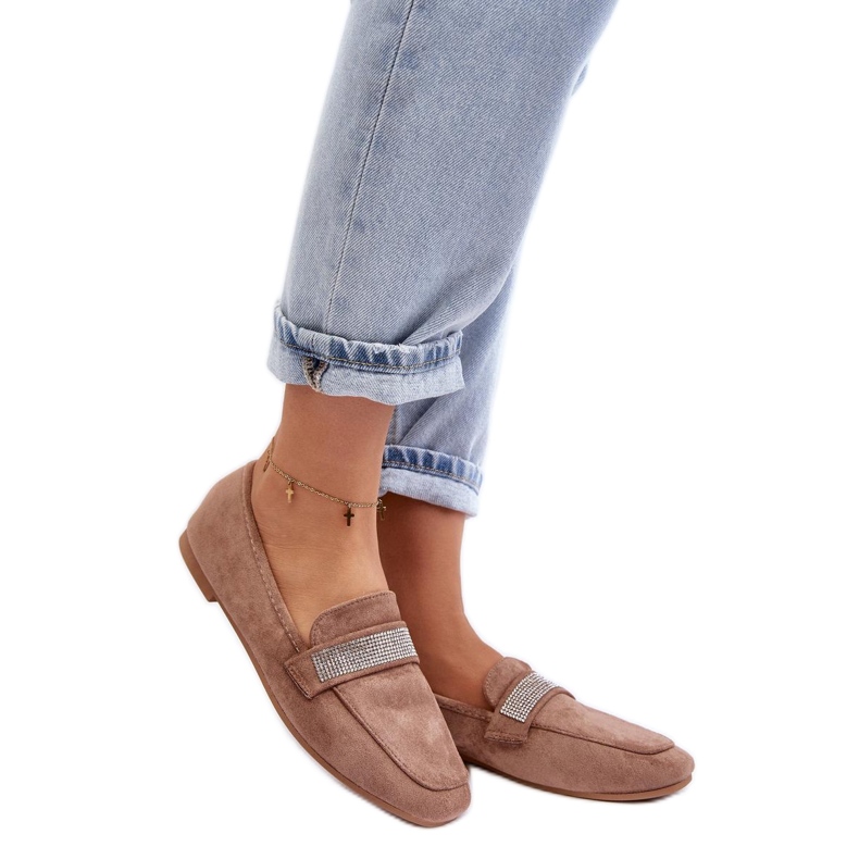 Női mokaszinok strasszokkal Barna