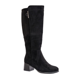 Step in style Izanae RMR2481-3 típusú fekete velúr csizma - Lépjen stílusosan