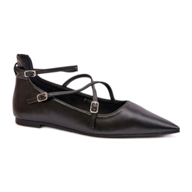 Női ökobőr balettlapos hegyes orrral, Fekete Női ökobőr balettlapos hegyes orrral, Fekete