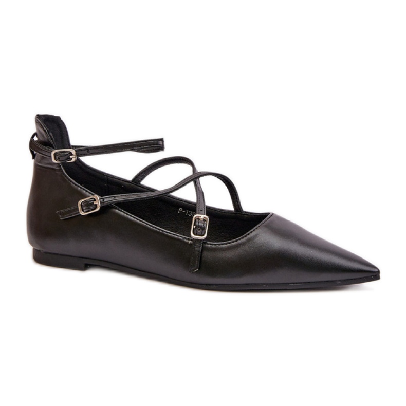Női ökobőr balettlapos hegyes orrral, Fekete