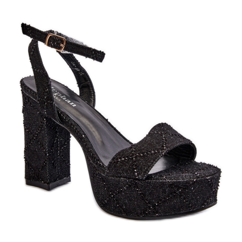 Divatos női szandál textil anyagból fekete Divatos női szandál textil anyagból fekete