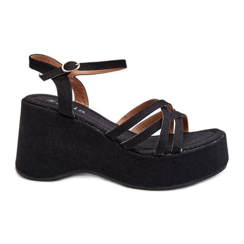 Női emelvényes és ékszandál Fekete