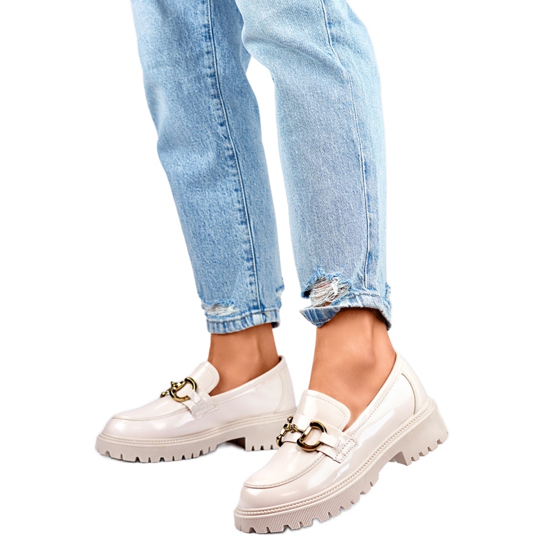 Női mokaszinok arany díszítéssel OH31-2LT/BE bézs