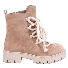 Smiless Khaki fűzős bokacsizma vastag fűzővel bézs