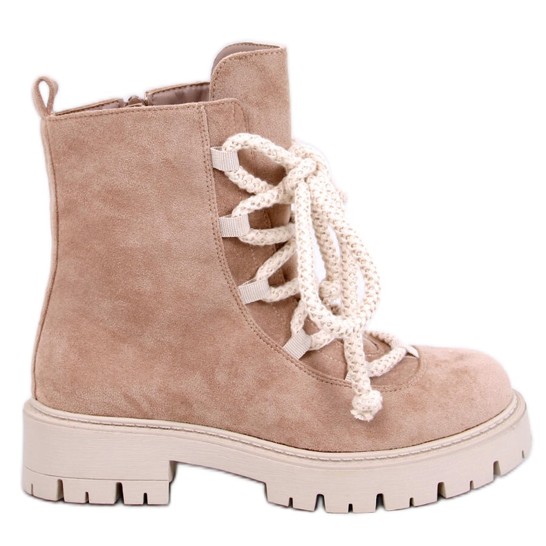 Smiless Khaki fűzős bokacsizma vastag fűzővel bézs