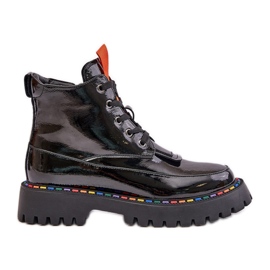 Fekete Anafra bőr Patent Worker bokacsizma cipzárral