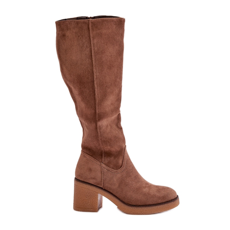 Jezzi Szigetelt Eco Suede térd feletti magas sarkú csizma, barna Leamirael