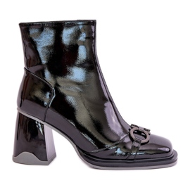 S.Barski Szabadalmaztatott bokacsizma magas sarkú, szigetelt dekorációval D&amp;A MR880-021 fekete