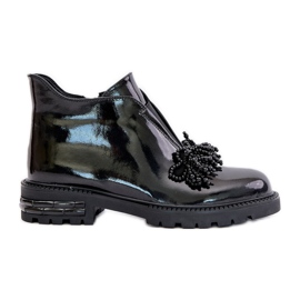 S.Barski Bőr lakk bokacsizma dekorációval szigetelt D&amp;A LZ42-036 fekete