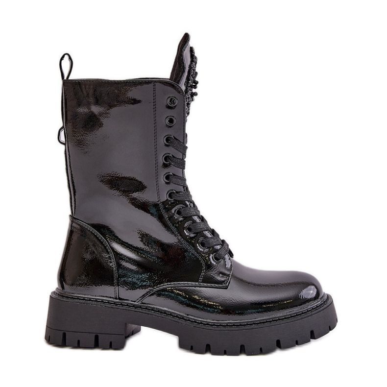 Szabadalmaztatott szigetelt munkás bokacsizma díszítéssel, fekete Kelilea