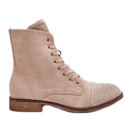 Díszített lapos sarkú csizma, Eco Suede, meleg, világos bézs Ellieo